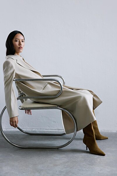 rue Jacket Collar Buttoned Midi Beige Coat