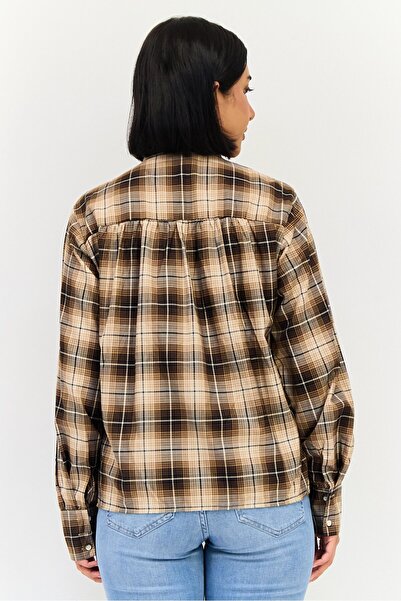 Threadbare Women Tie Neckline Long Sleeves Plaid Shirt, Multicolor