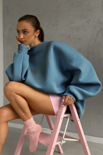 The Champ Clothing Γυναικείο φούτερ φόρεμα Oversize Basic Marine – Λαιμόκοψη, 3 κλωστές από φλις με ανάγλυφο