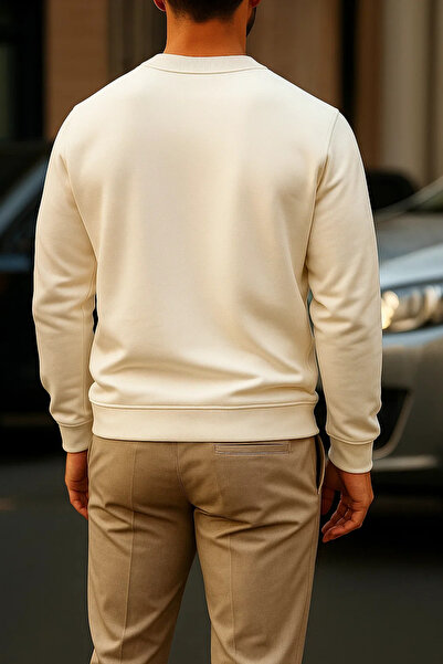 SILVANO Men's Comfort Fit Casual Embroidered Cream Sweatshirt