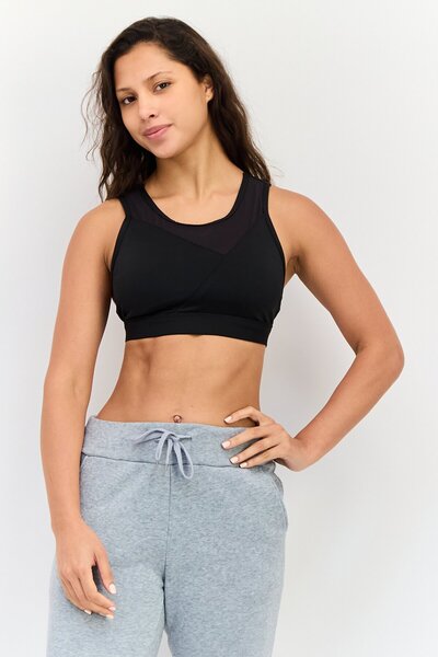 Reebok Women Brand Logo Padded Sports Bra, Black