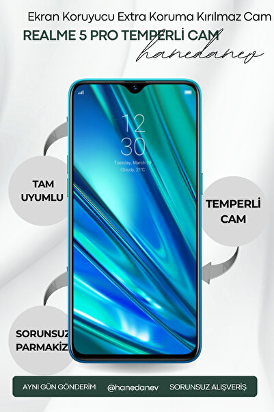 Hanedanev Realme 5 Pro Temperli Cam Ekran Koruyucu Extra Koruma Kırılmaz Cam
