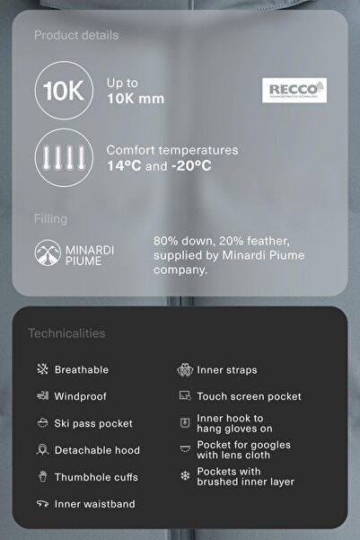 Oysho MINARDI PIUME KAYAK suya dayanıklı hafif kısa ince kuş tüyü ceket