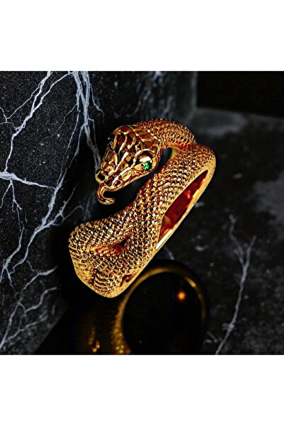 TASLİDUSLERJEWELRY 24K Altın Kaplama 925 Ayar Gümüş Yılan Figürlü Yüzük – Gücün ve Zarafetin Sembolü