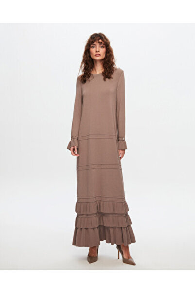 Genel Markalar T24Y-4000 Etek Ucu ve Bileği Fırfırlı Triko Elbise 002-MİNK