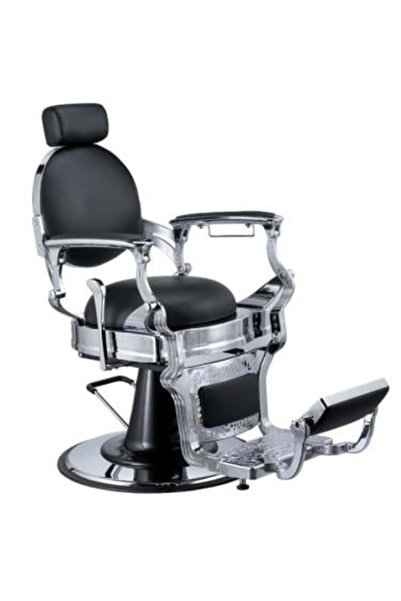 Salon System كرسي حلاقة رجالي، أسود مع معدن فضي