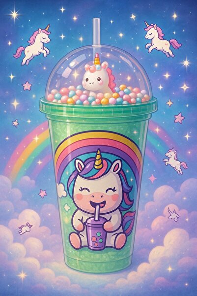 Lexi Bella Renkli Boncuklu Unicorn Tasarımlı Pipetli İçecek Bardağı Çocuklar ...