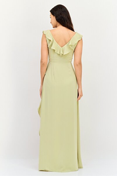 NA-KD Anika Teller x Women V-Neck Sleeveless Plain Maxi Dress, Sage Green