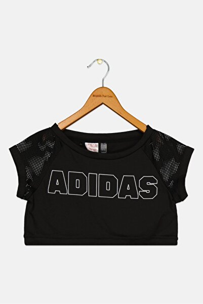 adidas Kids Girl Brand Logo Short Sleeve Outdoor Crop Top, Black