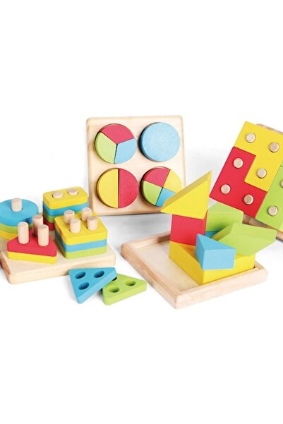 B4U Construction Set, Classic 4-in-1 Montessori, Multicolor Wooden Toy