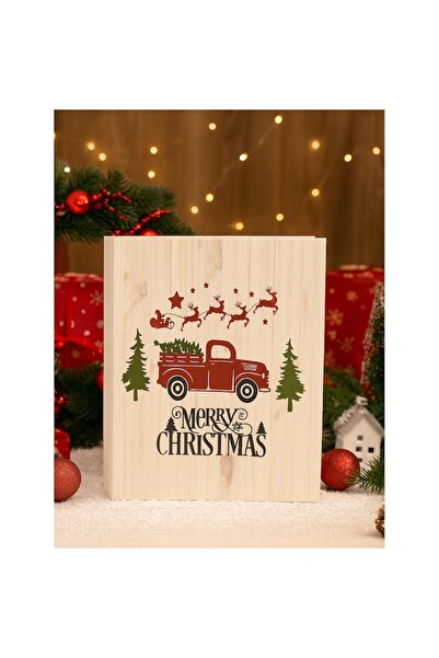 OEM Christmas gift box, book-type, truck and tree model, red interior, 29.5 x 22.5 x 8 cm