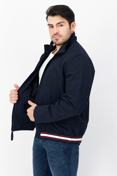 Perry Ellis Men Embroidered Logo Windbreaker Jacket, Navy Blue