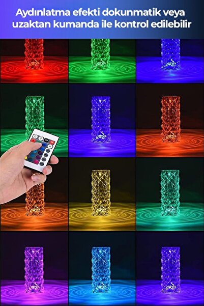 nesever store Dokunmatik Kristal LED RGB Masa Lambası-Uzaktan Kumandalı Dekor...