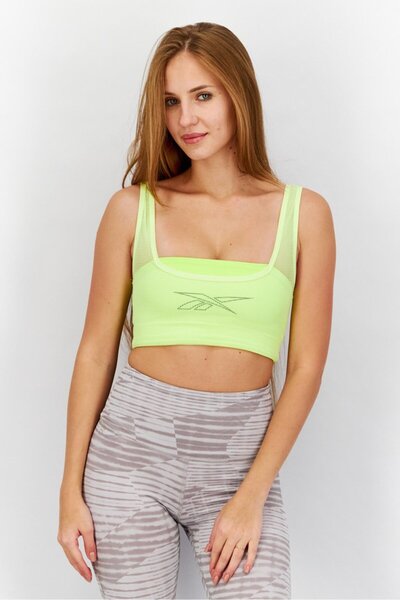 Reebok Women Sportswear Fit Sleeveless Mesh Sport Bra, Yellow Green