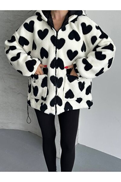 cemo Kalp Desenli Kapüşonlu Mont