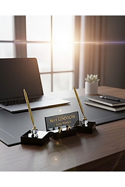Gündoğan Kristal VIP Kalın Özel Füme Cam Masa İsimlik Hediyelik Deri Kutu ve ...