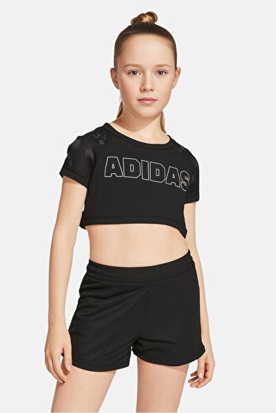 adidas Kids Girl Brand Logo Short Sleeve Outdoor Crop Top, Black
