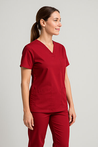 Butik زي موحد للممرضات والأطباء بأكمام خفاشية من الليكرا الحمراء للجنسين