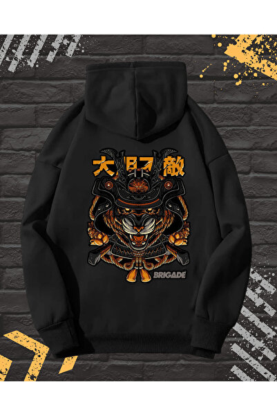 OEM Men's Hoodie with Front-Back Print, Brigade, Cotton, Black, XXL INTL