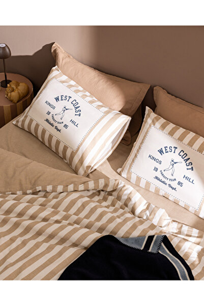 Madame Coco Olivier Double 100% Cotton Ranforce Printed Duvet Cover Set - Beige