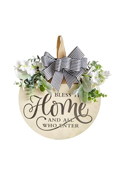 Generic Flowers Front Door Sign, Wooden Wreath Bless This Home Sign for Front Door, Farmhouse Style Hanging