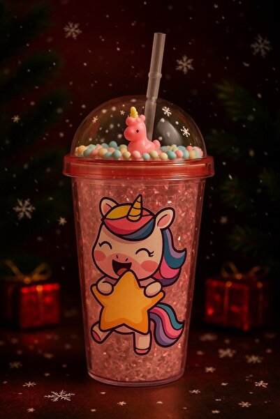 Lexi Bella Renkli Boncuklu Unicorn Tasarımlı Pipetli İçecek Bardağı Çocuklar ...