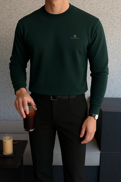 SILVANO سويت شيرت رجالي بأكمام طويلة وسميك ومريح باللون الأخضر