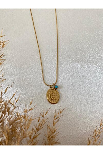 staınless steel قلادة فولاذية على شكل حرف مرصعة بخرز العين الزرقاء من مجوهرات...