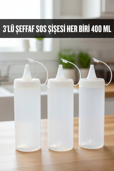 ELDİPA 3’lü 400 ml Şeffaf Sıkmalı Sos Şişesi Seti – Yağdanlık ve Sosluk Sızdırmaz Kapaklı Pratik Kullanım