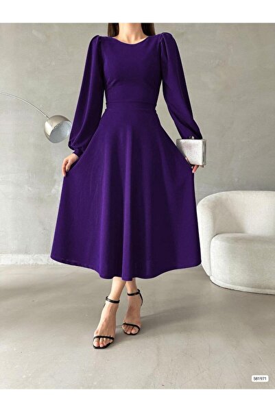 Modafeminen Rochie din țesătură creponată importată, cu mâneci balon, cu deco...