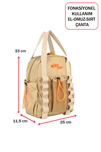 Dada Functional Ultra-Light Beige Women's Backpack Use on Hand and Shoulder New Generation Water Repellent Fabric