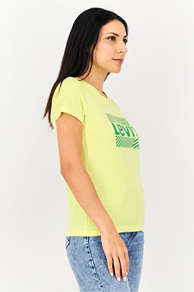Levi's Women Crew Neck Short Sleeve Graphic Print T-Shirt, Lime Yellow