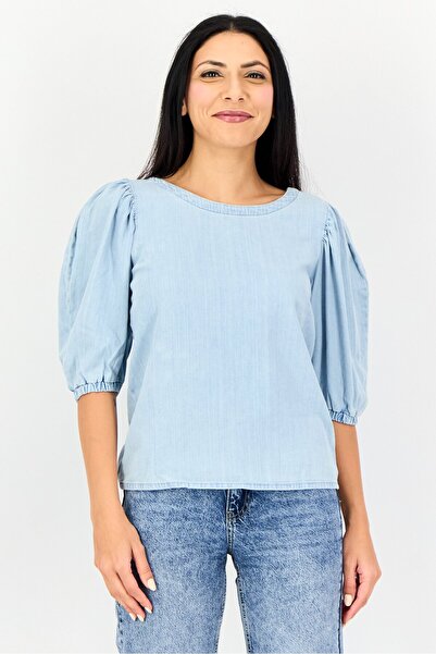 Levi's Women Round Neck Short Sleeves Washed Tops, Blue