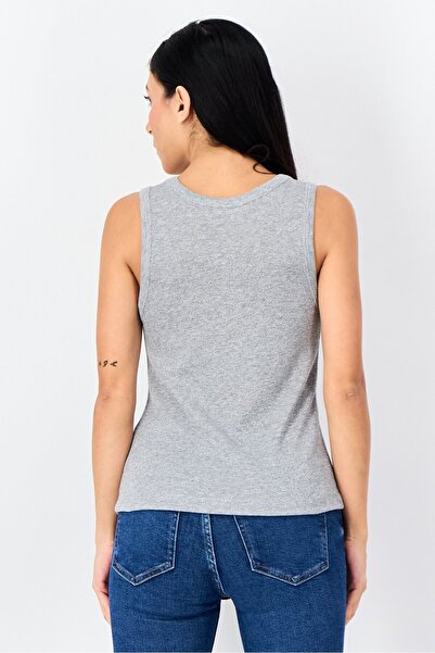 Reserved Women Crew Neck Sleeveless Textured Tank Top, Grey