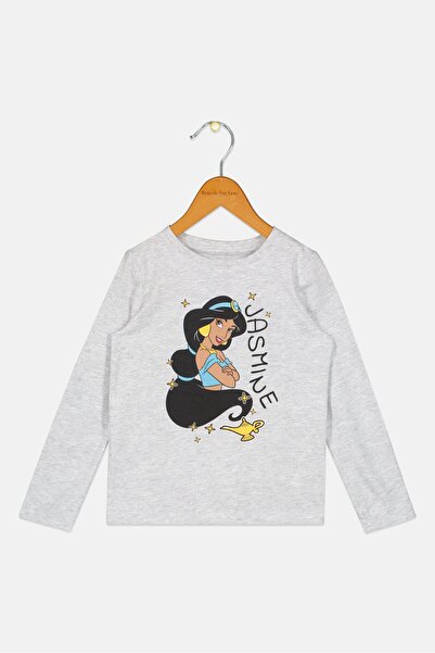 Sinsay X Disney Kids Girl Crew Neck Long Sleeve Graphic Print T-Shirt, Grey