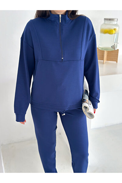 Gugus Γυναικείο Σετ Φούτερ με μισό φερμουάρ, ελαστική μέση, στενό πόδι