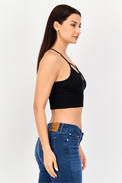 Sinsay Women Keyhole Neck Sleeveless Textured Tank Top, Black