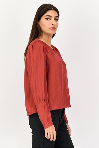 Levi's Women V Neck Long Sleeve Solid Blouse, Rust