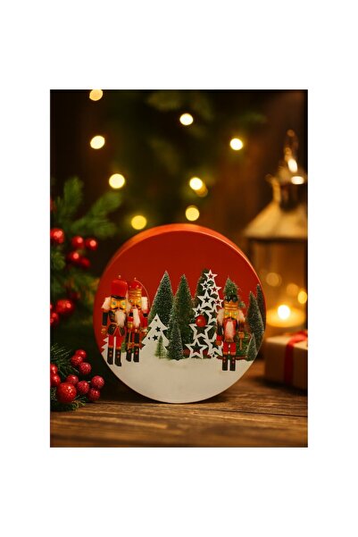 OEM Christmas Gift Box, Round, Red Interior, Nutcracker Design, 21 x 11.5 cm, Red/Green
