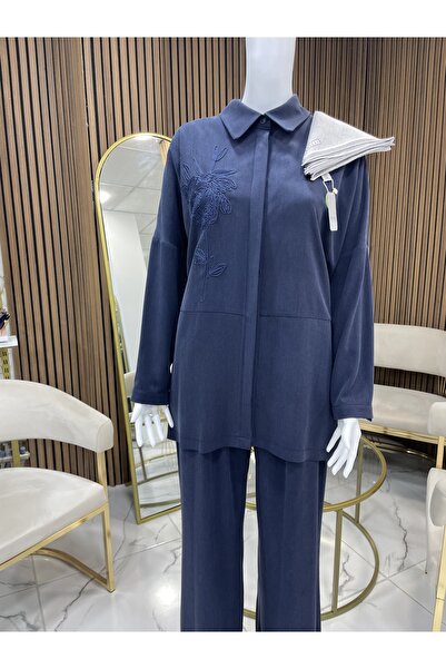 Nuss Çiçek Nakışlı Gömlek Pantolon Takım