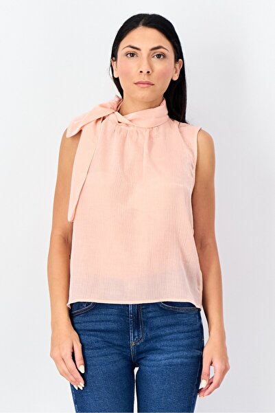 Reserved Women Tie Neck Sleeveless Plain Tank Top, Pink