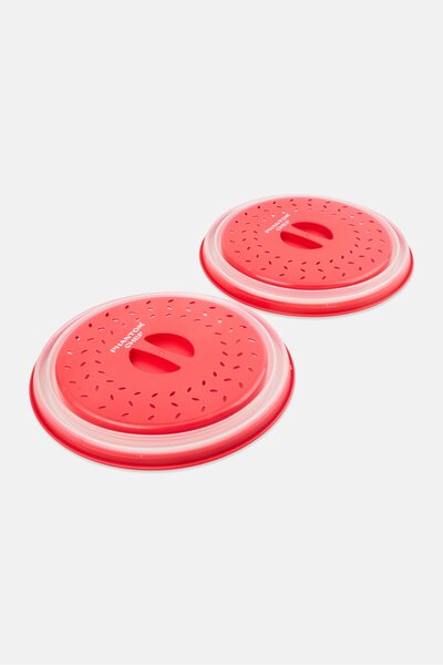 Phantom Chef 2 Pcs Foldable Microwave Covers, Red