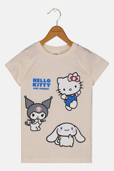 SANRIO Toddlers Girl Hello Kitty Print T-Shirt, Light Cream