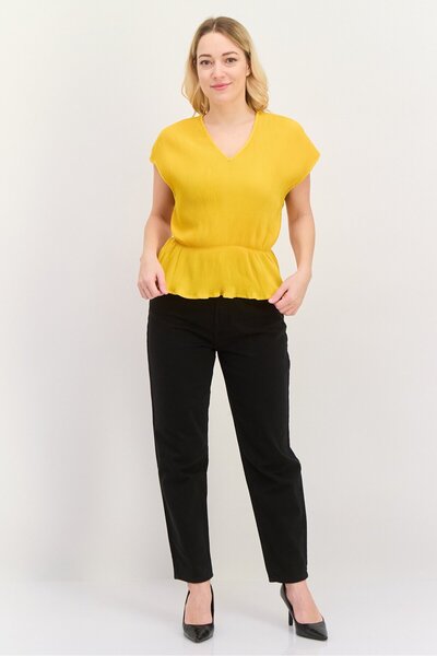 Levi's Redloop by Levis Women V Neck Short Sleeves Textured Top, Yellow