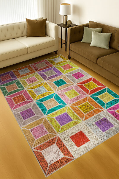 Rugs Modern Halı سجادة موسو متعددة الألوان بتصميم هندسي منقوش وقاعدة منسوجة، ...