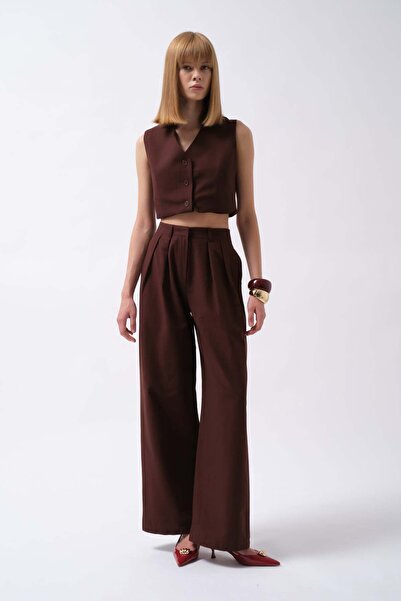 Maxi modena Double Pleated Palazzo Brown Trousers - 38