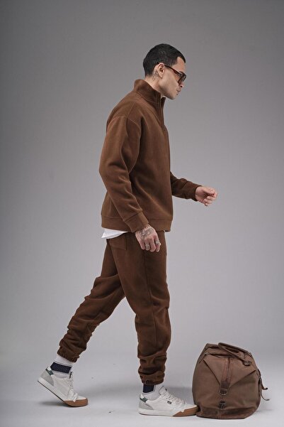 king brich Oversize Fit Collar Zippered Fleece Bottom and Top Set