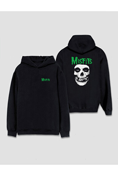 Darkia Misfits Punk Rpck Grup Back Skull Printed Hooded Sweat Hoodie