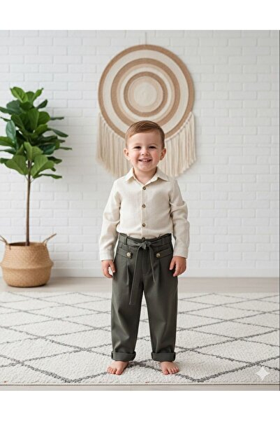 favorimkids Green Pantalon Cream Shirt Baby Kids Bottom Top Set