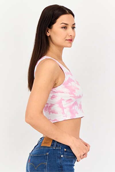 Sinsay x Powerpuff Girls Women Round Neck Sleeveless Tie-Dye Crop Top, Multicolor